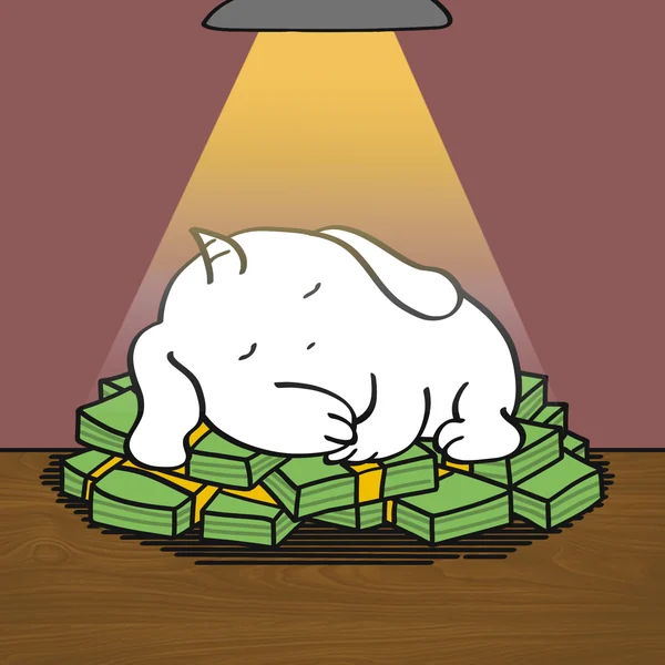 Wilde asleep on stacks of cash